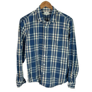 BF1408 Mens J. Crew Denim Plaid Chambray Thick Button Down Shirt L